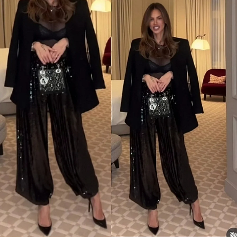 Zara SEQUIN BALLOON PANTS BLACK